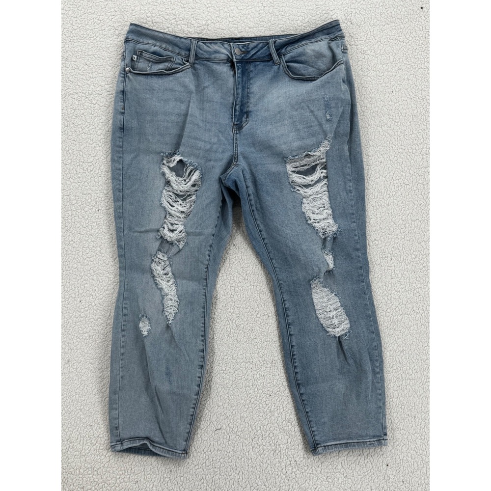 Judy Blue Boyfriend Fit Jeans Women Size 22W High Rise Distressed Light Wash